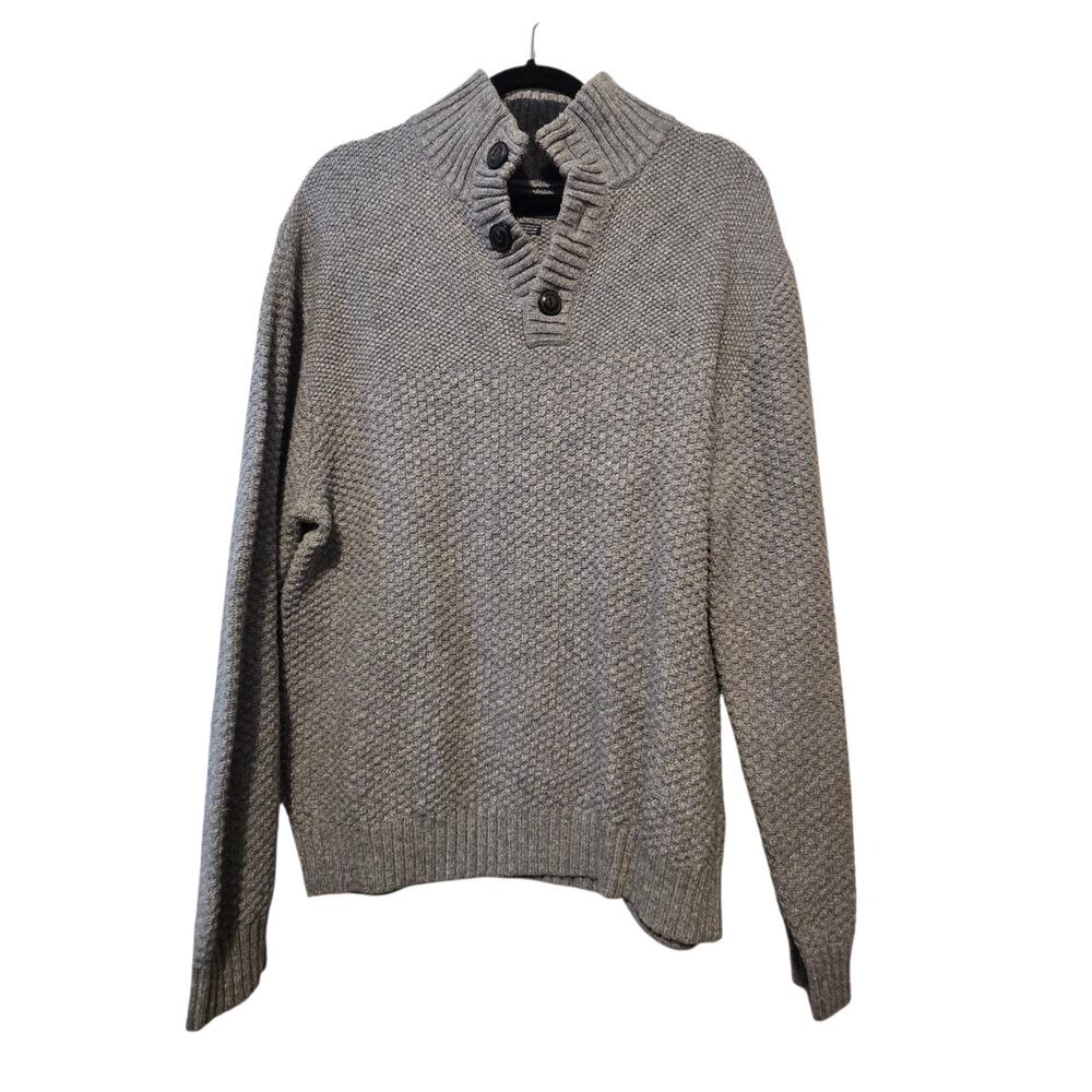 Grayers Shawl Collar Wool Blend Sweater Mens XL Gray Henley Textured Knit Preppy